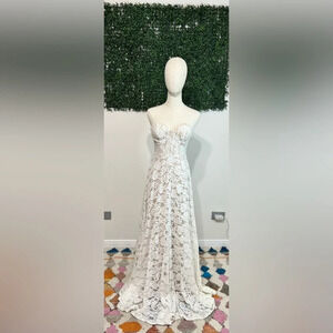 Lulus Dream Lasts Forever White Lace Bustier Strapless Maxi Dress